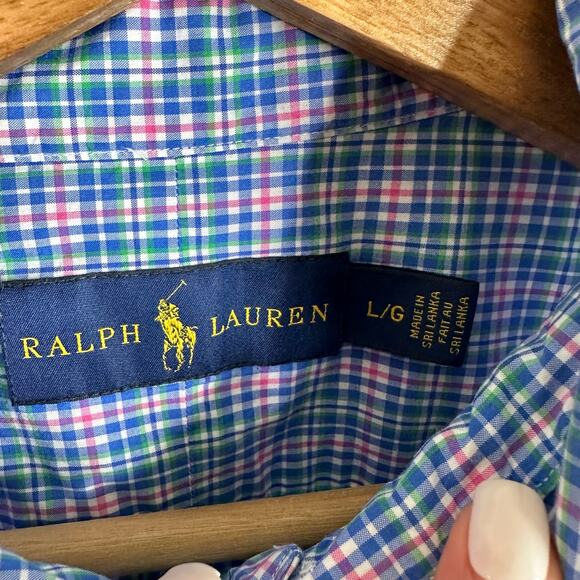 Ralph Lauren Blue Pink Pony Mens size L Button Down Long Sleeve Striped Shirt - Picture 5 of 8